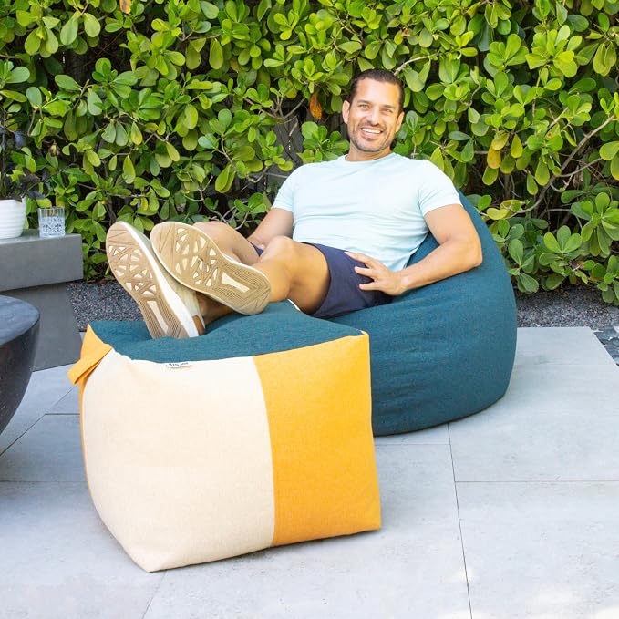Big Joe Square Ottoman Weatherproof Bean Bag Footrest, Sunset Block Intertwist - Image 2