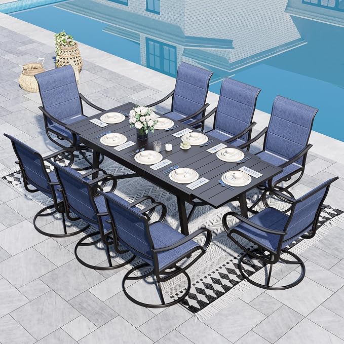 Sophia & William 9-Piece Patio Dining Set – 8 Swivel Chairs by SophiaWilliam