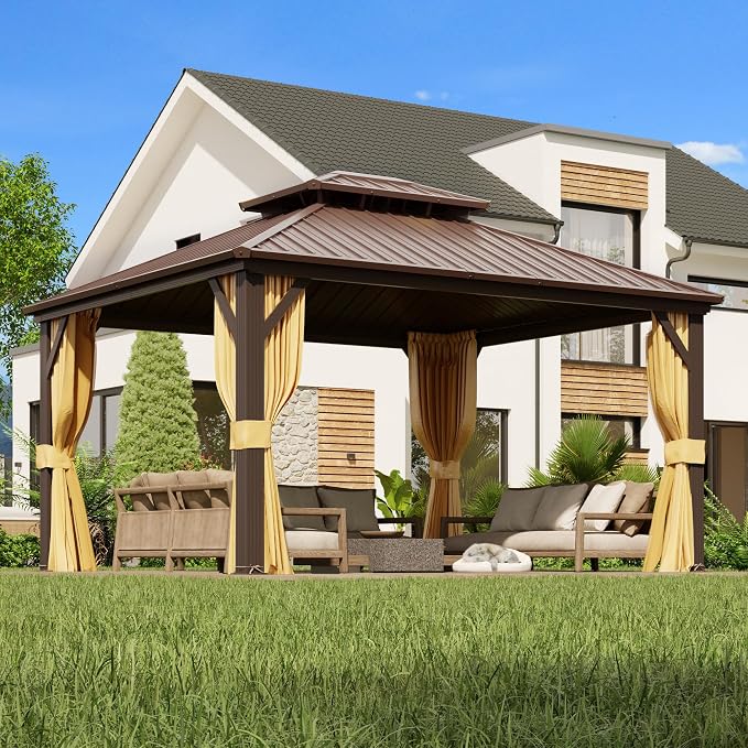 MELLCOM 12' x 14' Gazebo, Hardtop Double Roof Gazebo by MELLCOM