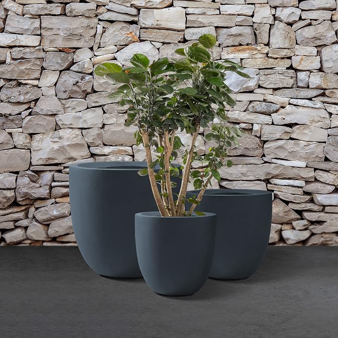 Kante 20", 13.4" Dia Round Concrete Planters, Outdoor Indoor Modern Decorative - Image 2