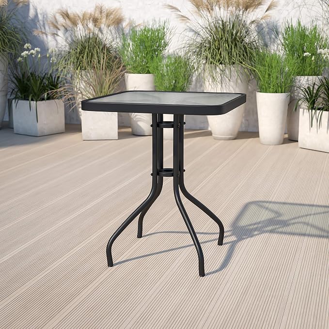 EMMA + OLIVER 23.5" Square Tempered Glass Metal Table by EMMAOLIVER