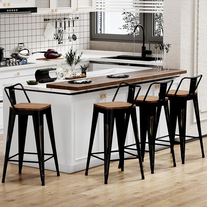 Alunaune 30" Industrial Metal Bar Stools Set of 4 Counter Height Barstools - Image 9