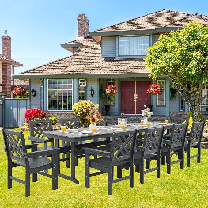 HDPE Dining Table Set for 10, 12-Piece Outdoor Table and Chairs Include 10 - Image 6
