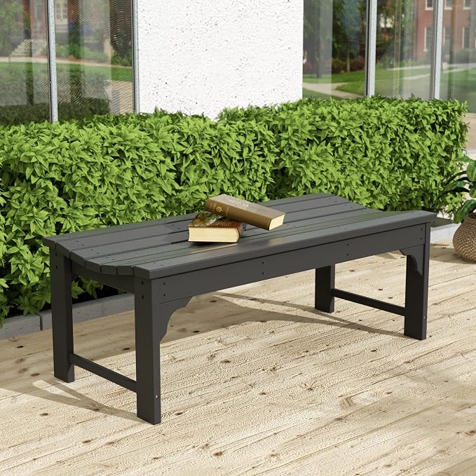 WO Home Furniture Outdoor 46" Backless HDPE Adirondack Bench, Poly Lumber Seat - Image 2