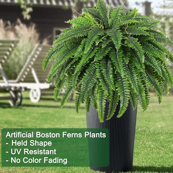 Single Silky Artificial Boston Fern Bush, 49Inch Large Artificial Ferns - Image 4