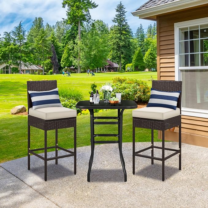 Yaheetech Set of 2 Patio Bar Stools, Outdoor PE Rattan Bar Height Chairs - Image 2