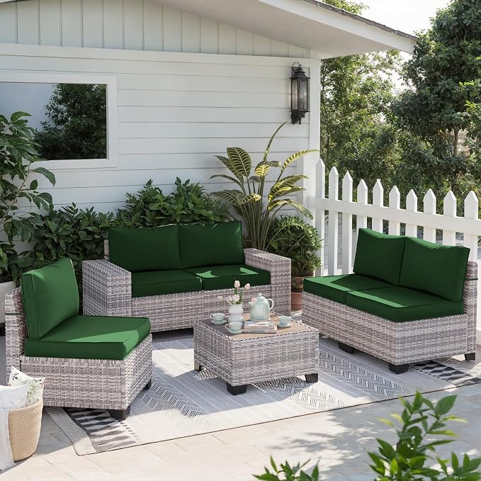 12-Piece Outdoor Patio Furniture Set Wicker Sectional Sofa Set, Patio - Image 7