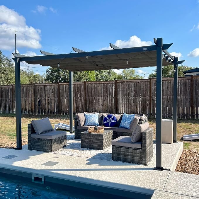 PURPLE LEAF 10' x 13' Aluminum Outdoor Pergola Wind-Resistant Retractable by Unknown