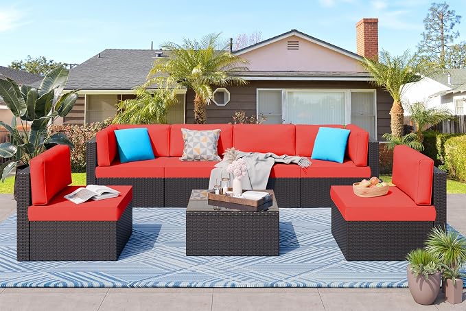 Vongrasig 7 Pieces Patio Furniture Sets, Outdoor Modular Sectional Sofa Patio by Vongrasig