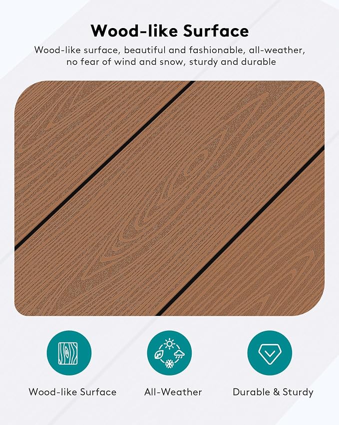 SERWALL HDPE Patio Coffee Table, Rectangle Outdoor Coffee Table, All-Weather - Image 4