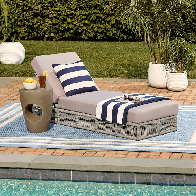 SAFAVIEH Outdoor Collection Gillian Grey Rope/Grey Cushion Chaise Lounge Chair - Image 6