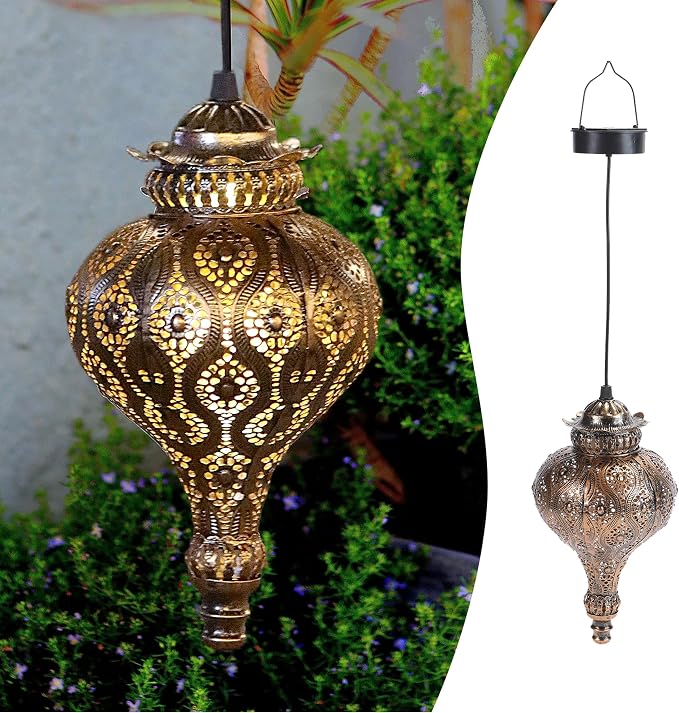 Moroccan Solar Lanterns Outdoor Waterproof Bronze Hanging Lanterns Outdoor by JOLUSIA