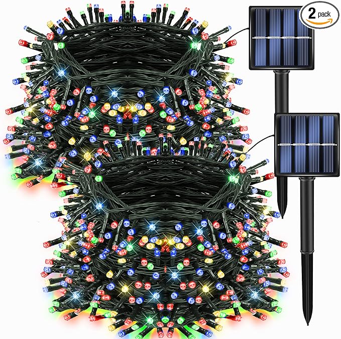 Dazzle Bright 2 Pack Total 400LED 132FT Multi-Colored Christmas Solar String by DazzleBright