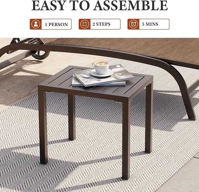 Crestlive Products Outdoor Side Table Set of 2, Aluminum Small Rectangular - Image 6