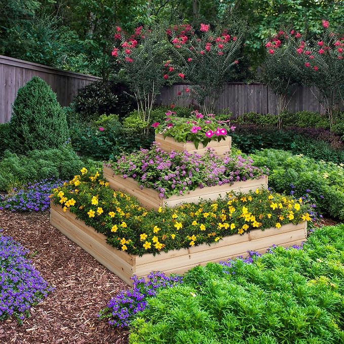 Yaheetech 3 Tier Wooden Raised Garden Bed 44.5'' L×44.5″ W×20.5″ H, - Image 2