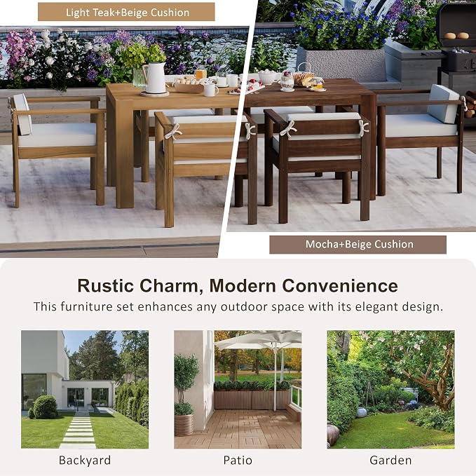 Merax 7-Piece Patio Dining Table Set, Outdoor Furniture Set - Image 4