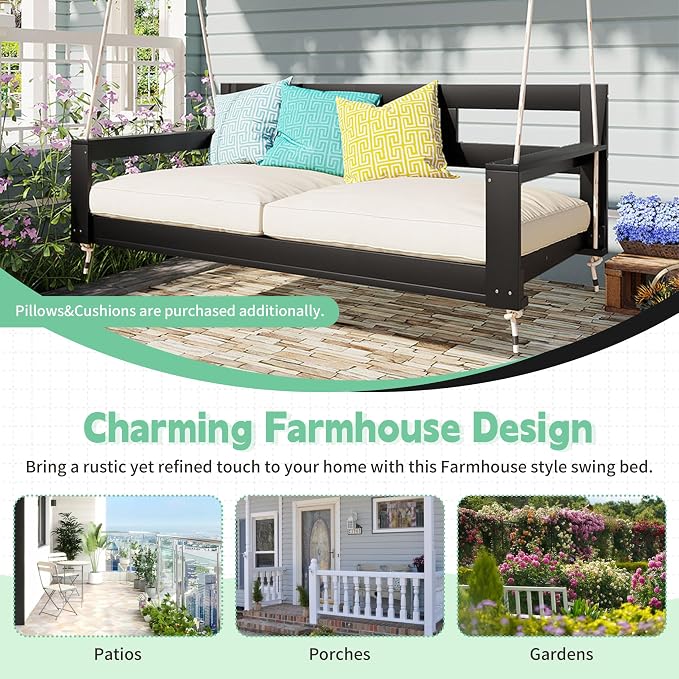 Twin Size Porch Swing Daybed Frame, Outdoor Porch Swing Chair, Framhouse - Image 6