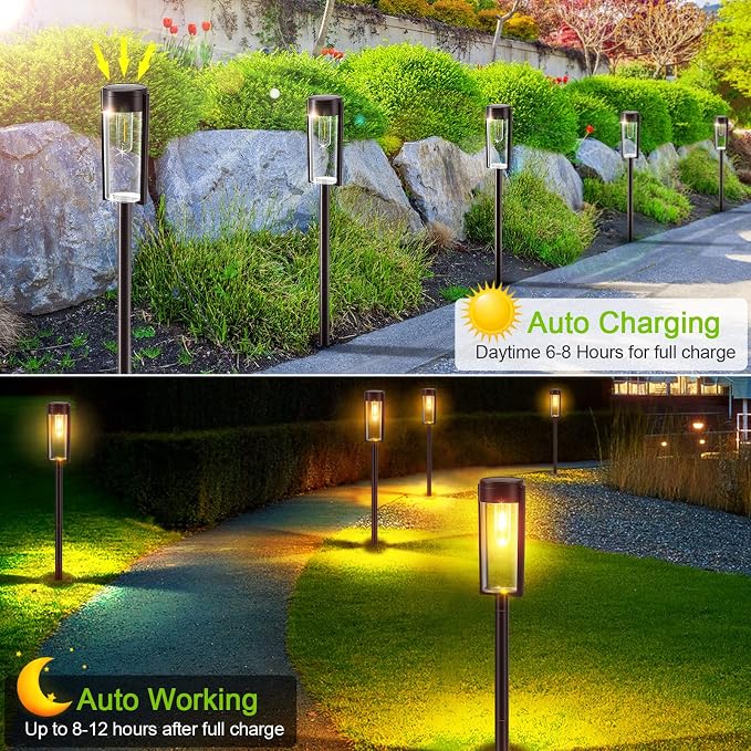 LETMY Solar Pathway Lights Outdoor, New Upgraded 6 Pack Solar Outdoor Lights - Image 2