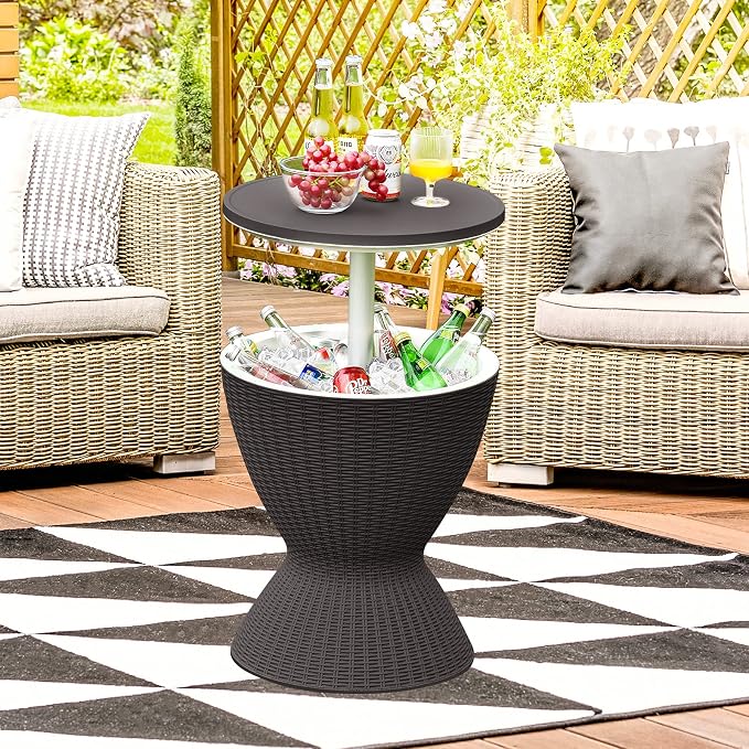Tangkula Outdoor Cool Bar Table, Rattan Patio 8 Gallon Beer and Wine Cooler - Image 4