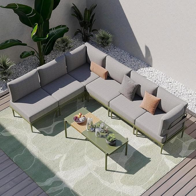 Sundale Outdoor 7 Pieces Metal Patio Furniture Set, Outdoor Sectional Sofa by SundaleOutdoor