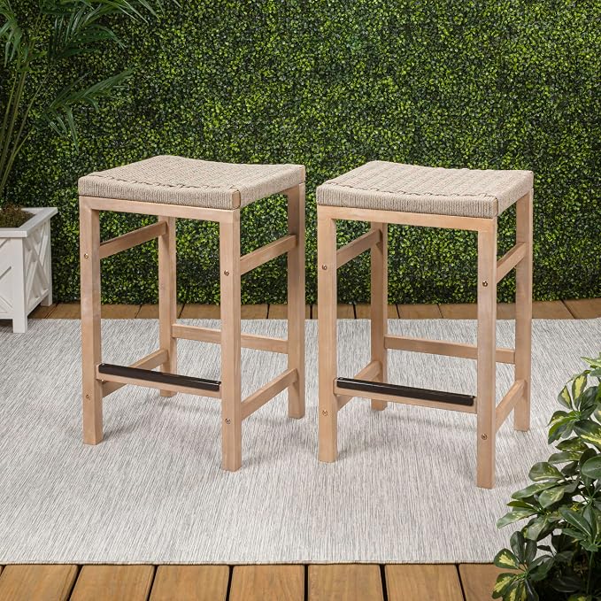JONATHAN Y CSL1201A-SET2 Armand 25.6" Modern Coastal Backless Acacia Wood - Image 2