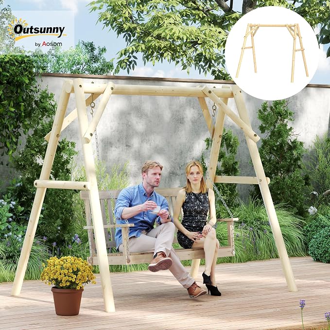 Outsunny 660 lbs Porch Swing Frame, Heavy Duty A-Frame Wooden Swing Stand - Image 2