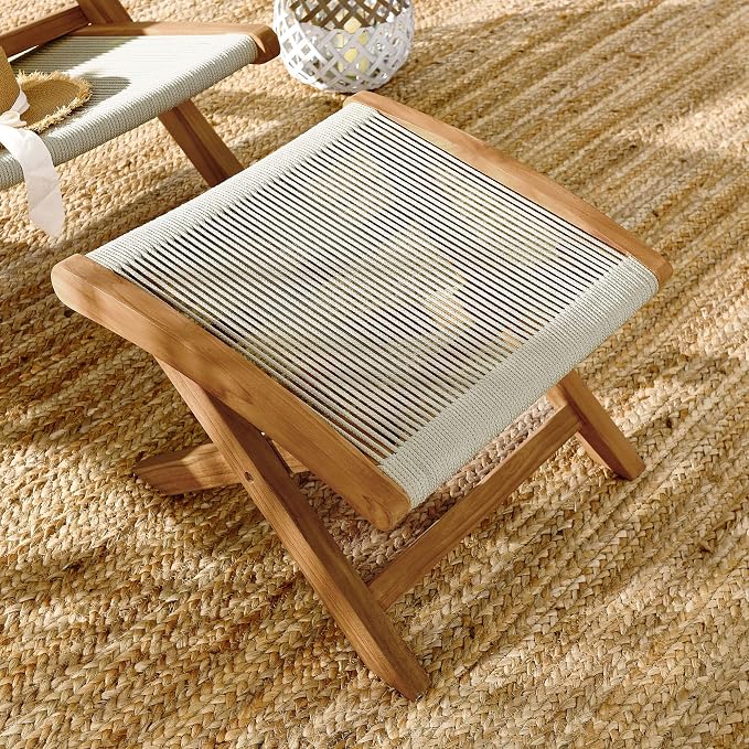 Modway Vienna Outdoor Patio Teak Wood Folding Ottoman in Natural Natural - Image 2