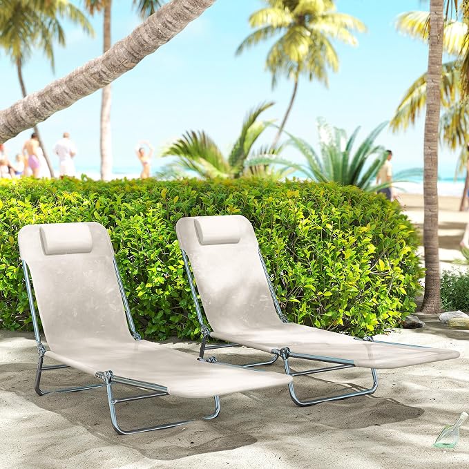 Outsunny 2 Piece Folding Chaise Lounge Chairs, Pool Sun Tanning Chairs - Image 7