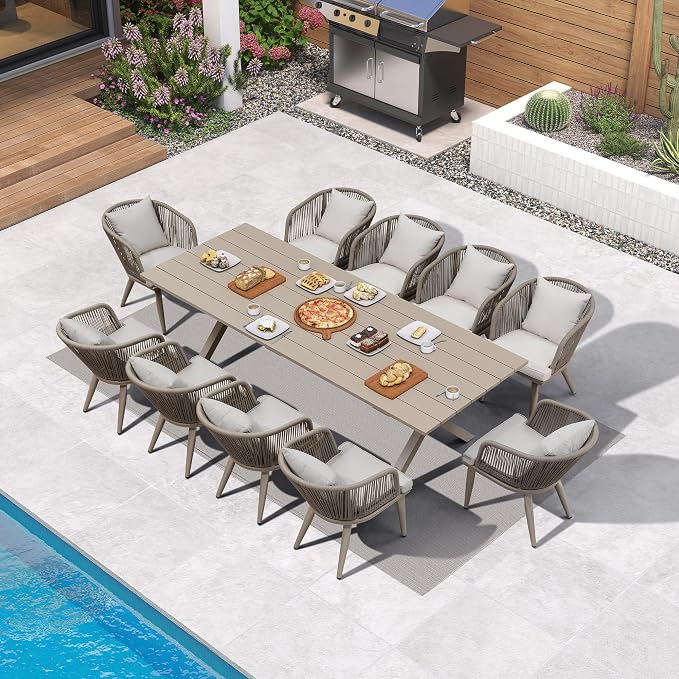 PURPLE LEAF 11 Pieces Patio Dining Set Wicker Outdoor Furniture Rectangular - Image 2