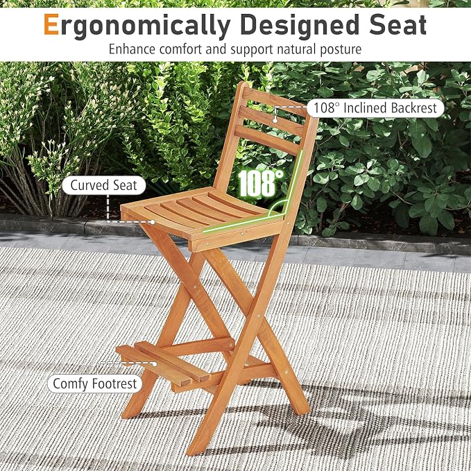 Tangkula Patio Folding Barstool, Outdoor Portable High Top Acacia Wood Bar - Image 9