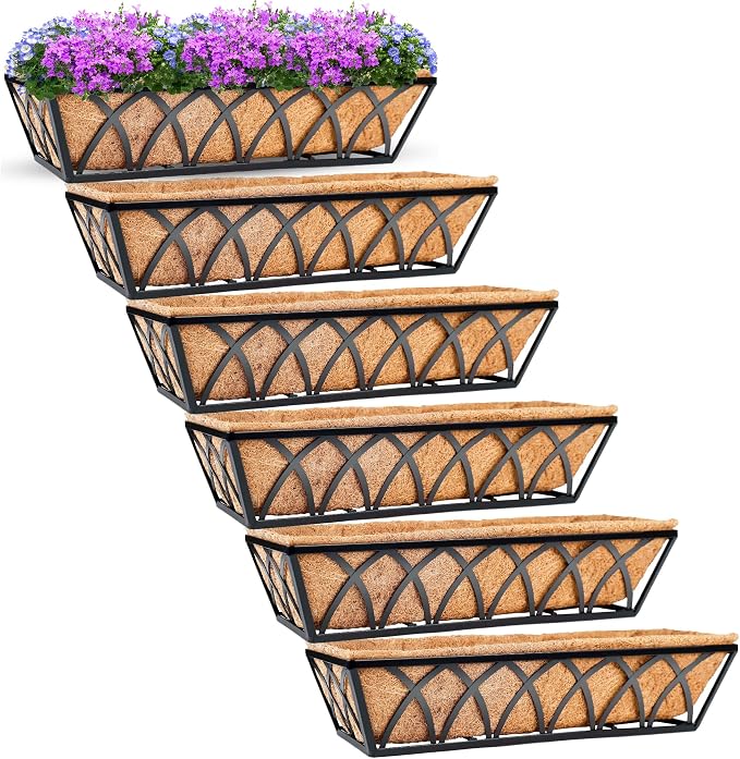 6pcs 24 Inch Window Deck with Coco Liner, Metal Hanging Flower Planter Window by LAWYAMAI