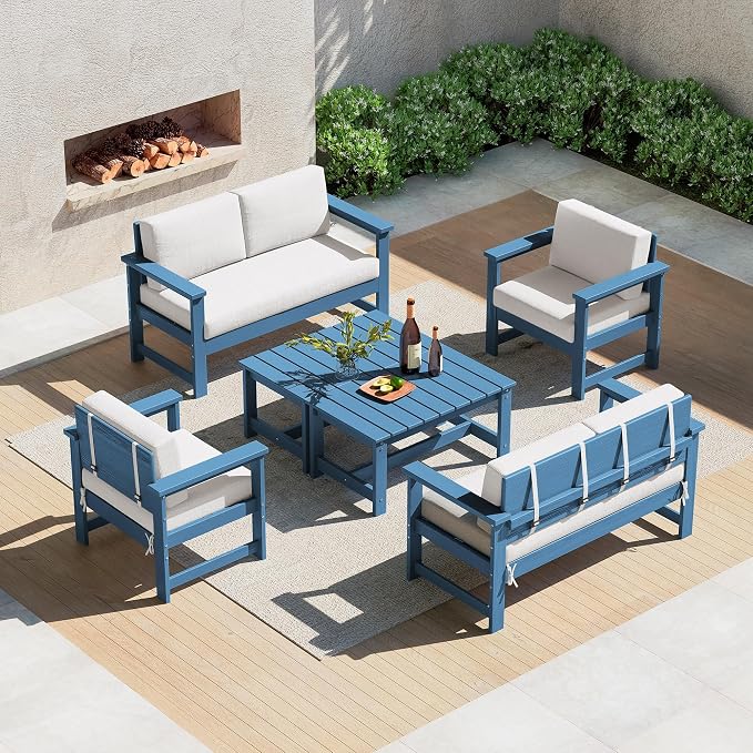SERWALL 6 Pieces HDPE Outdoor Sofa Set by SERWALL