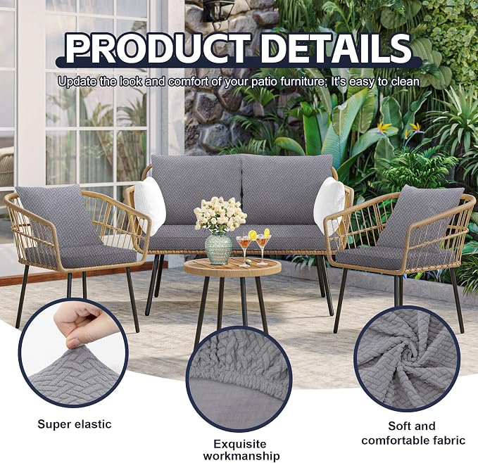 8Pcs Patio Cushion Covers, Outdoor Cushions Covers, Stretch Cushion Covers - Image 3