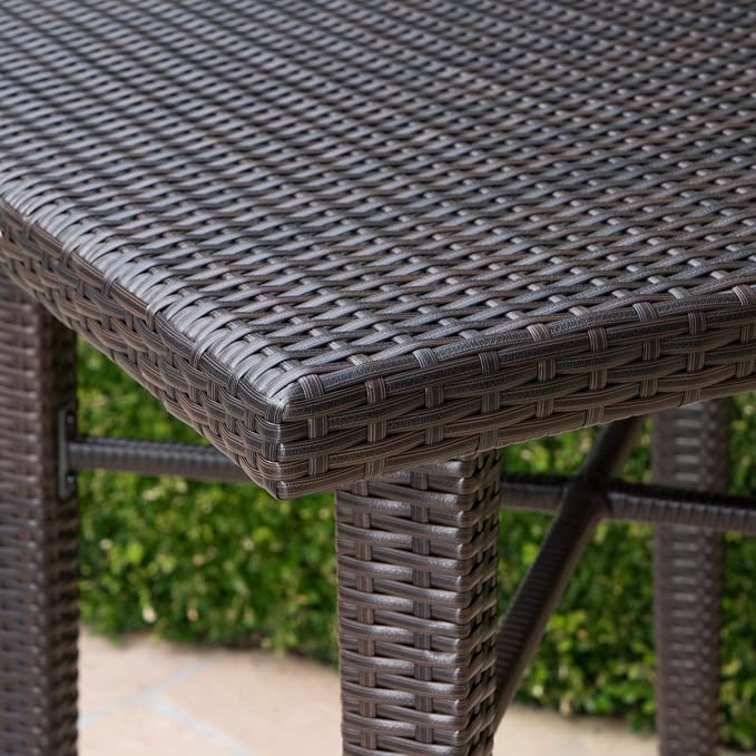Outdoor 32-inch Square Wicker Bar Table Brown Modern Contemporary Iron Brushed - Image 4