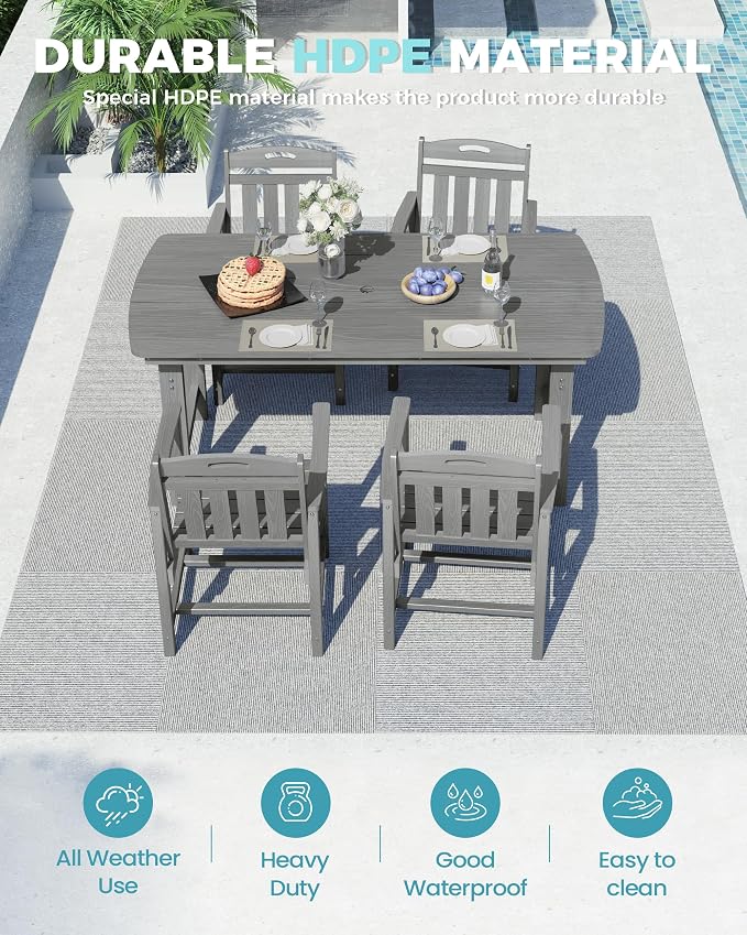Ciokea HDPE Outdoor Dining Set, 5-Piece Patio Table and Chairs Set - Image 3