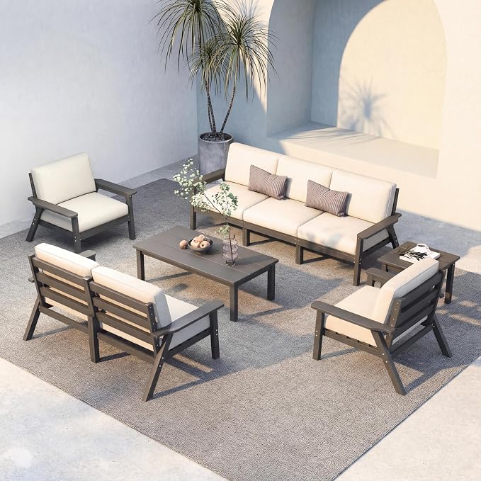 HDPE 7 Piece Patio Furniture Set, HDPE Outdoor Sectional by PatioKingdom