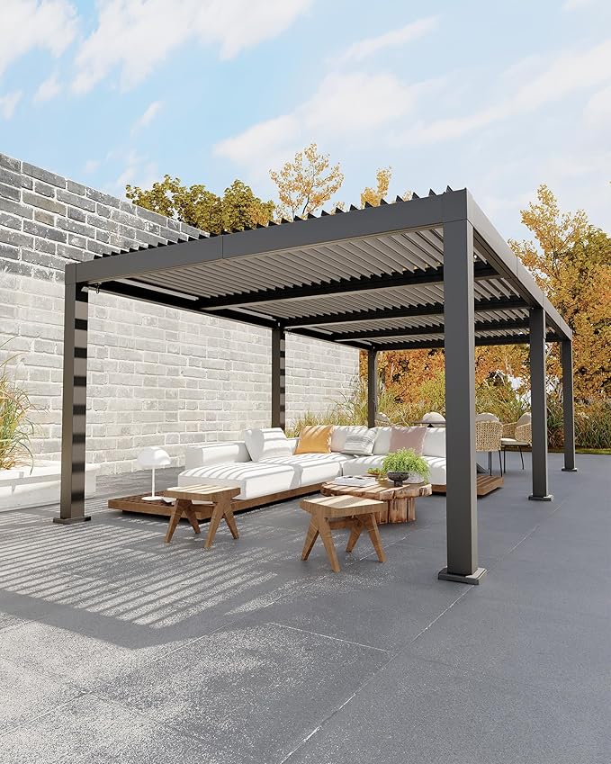 Garveelife All-Aluminum Louvered Pergola 12 ft x 24 ft, Outdoor Pergola by GarveeLife