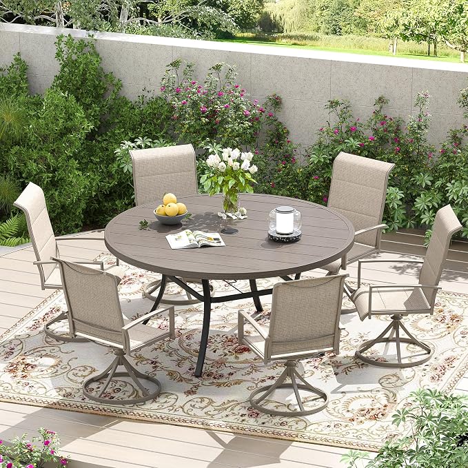 Patio Dining Table for 6-8, Round Metal Outdoor Table - Image 2