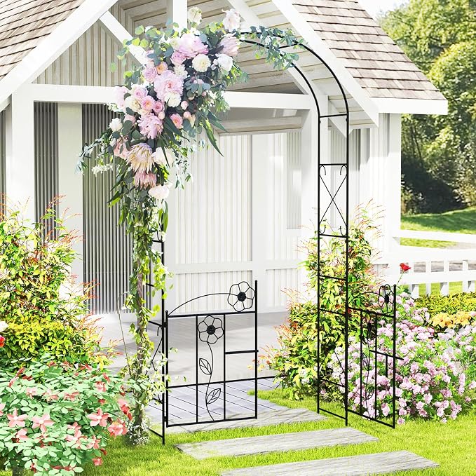 IRONMAX Garden Arch with Gate, 90” Heavy Duty Galvanized Steel Arbor Trellis - Image 2