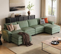LINSY HOME 157'' Modular Sectional Sofa Green Couch Corduroy Cloud Couches by LINSYHOME