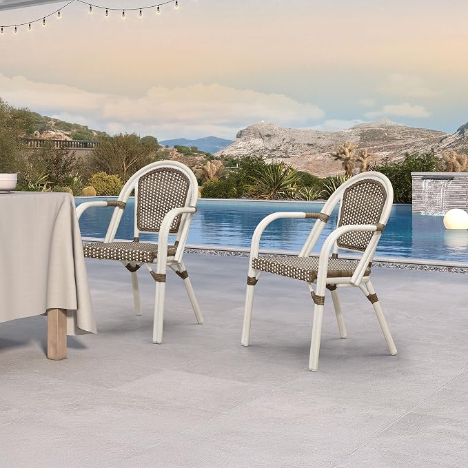 PURPLE LEAF French Bistro Armchairs Set of 4 Patio Rustic Dining Chairs - Image 2