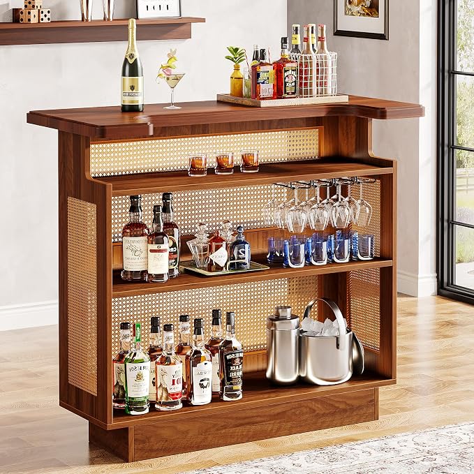 Tribesigns Rattan Home Bar Unit, Farmhouse 4-Tier Bar Table - Image 8
