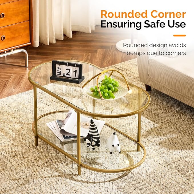 VINGLI 38" Oval Coffee Table, Transparent Glass Coffee Tables - Image 5