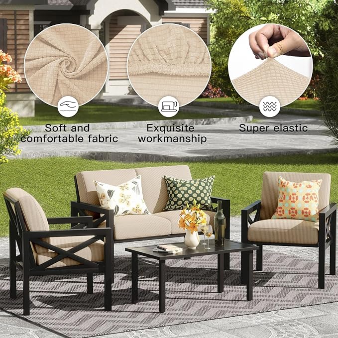 8Pcs Outdoor Cushion Covers, Patio Cushion Covers, Stretch Elastic Slipcovers - Image 4