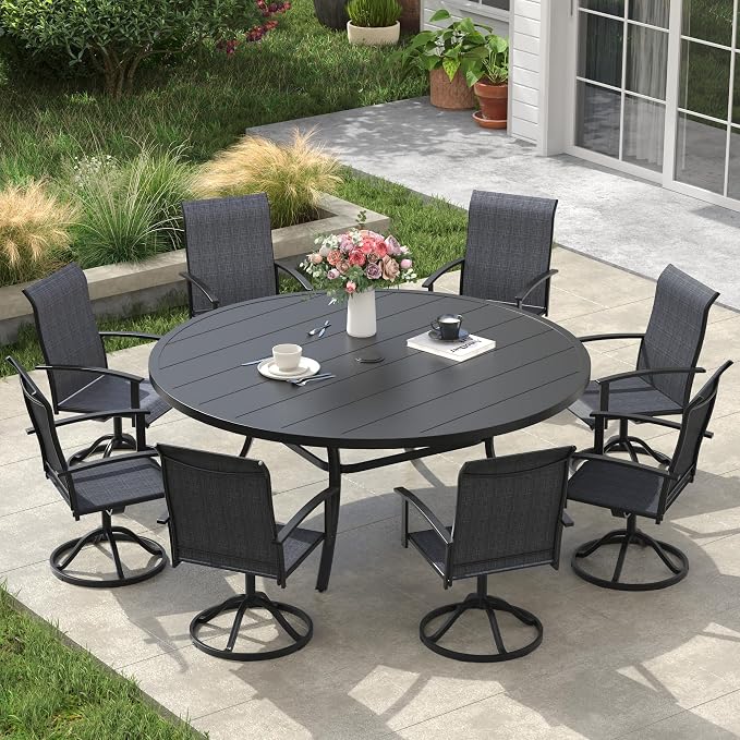 VICLLAX 63" Round Patio Table, Outdoor Dining Table - Image 5