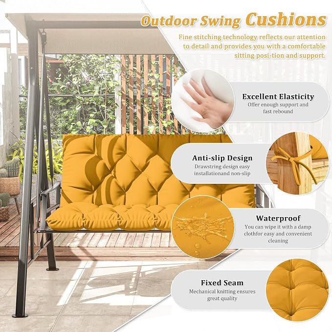 Porch Swing Cushion with Backrest 2-3 Seater Outdoor Bench Cushions Waterproof - Image 3