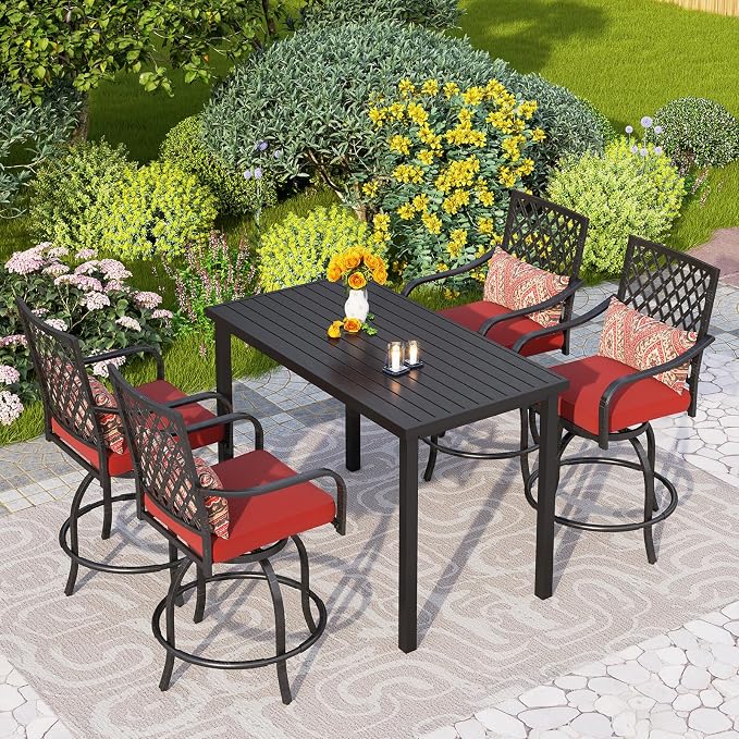 PHI VILLA 5 Piece Patio Bar Height Dining Set, 4 Outdoor Counter Height Swivel by PHIVILLAThepioneerofcomfortablehouseholdsupplies