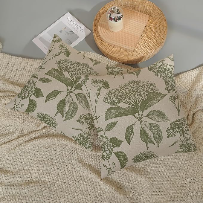 Sage Green Pillow Covers 24x24 Inch 2 Pcs Boho Vintage Floral Decor Throw - Image 5