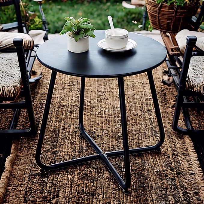 Outdoor Table Small Patio Side Table, Round Metal Side Table, Weatherproof - Image 7