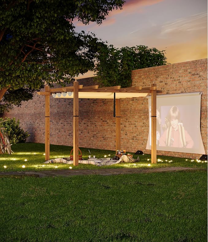 GarveeLife 10 x 10 ft Wood-Grain Aluminum Pergola Outdoor Pergola - Image 7